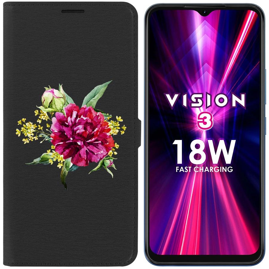 

Чехол-книжка Eco Book для ITEL Vision 3 Цветочная акварель, Черный