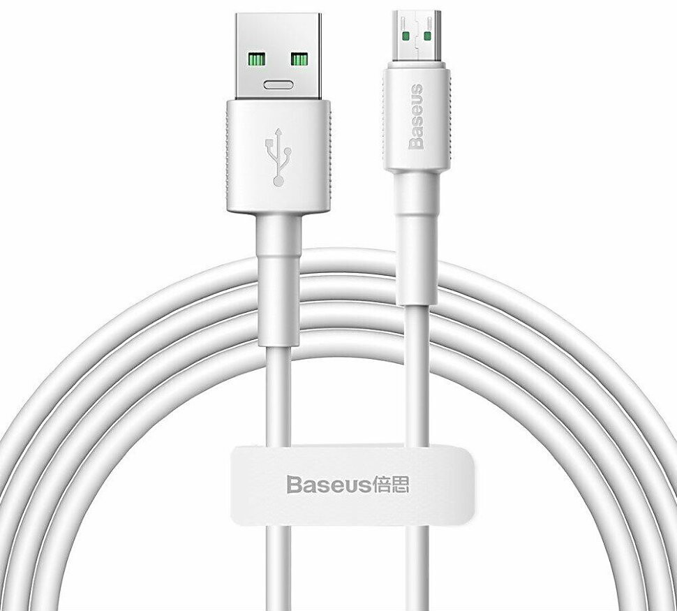 Кабель Baseus Mini White Cable USB - Micro USB 4 A 2 м, цвет Белый (CAMSW-E02)