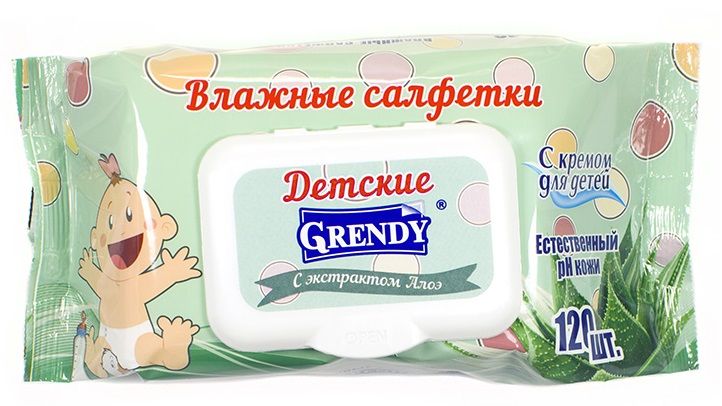 Влажные салфетки Grendy для детей с алоэ 120 шт