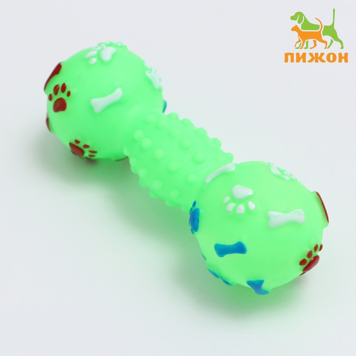 

Игрушка пищащая "Гантель с лапками" для собак, 13 см, зелёная