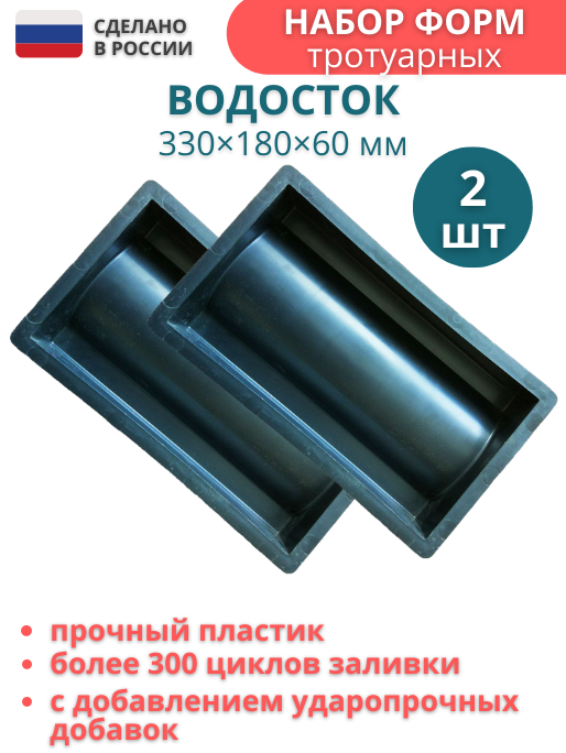 Формы для водостока тротуарного; 2 шт Размеры 330х180х60 мм