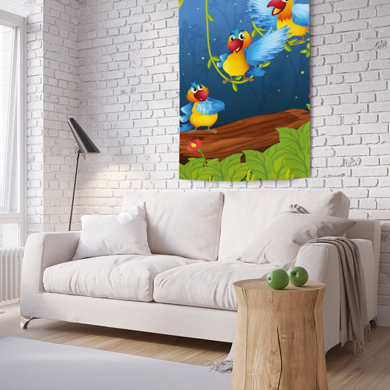 фото Вертикальное фотопанно на стену joyarty "попугаи на качелях", 100x150 см