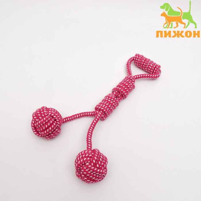 

Игрушка канатная с ручкой и мячами Дуэт, до 35 см, до 180 г, ярко-розовая/белая