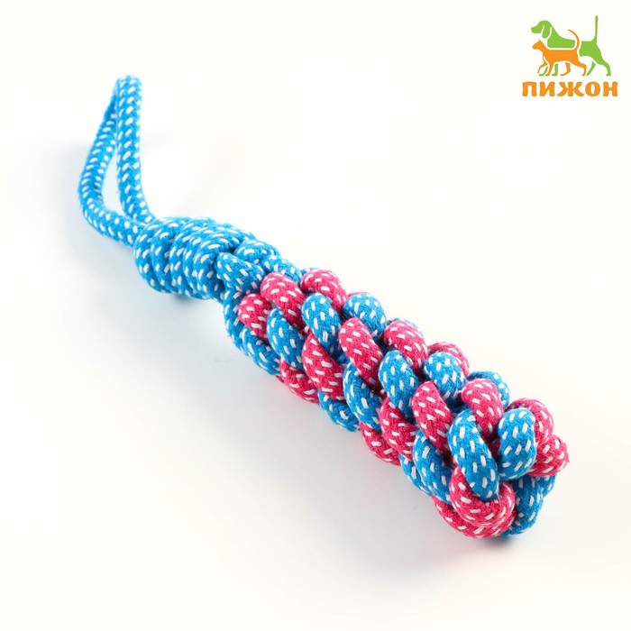 

Игрушка канатная плетеная с ручкой, 120 г, до 31 см, синяя/розовая