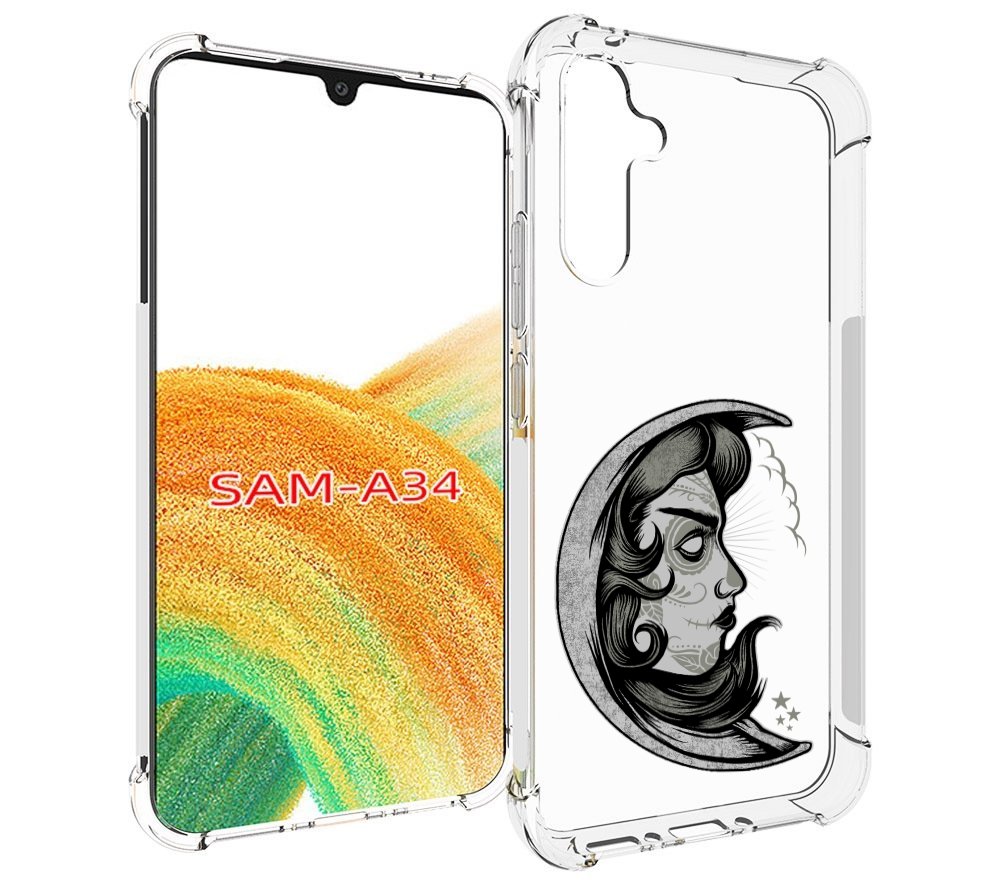 

Чехол MyPads черно белая луна с лицом для Samsung Galaxy A34, Tocco
