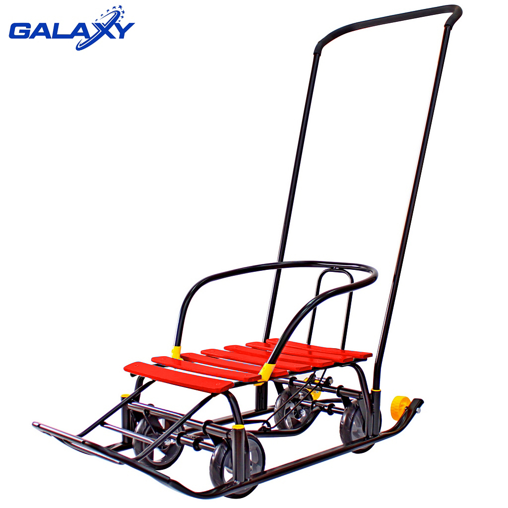 

Снегомобиль Snow GALAXY Black Auto красные рейки на больших мягких колесах