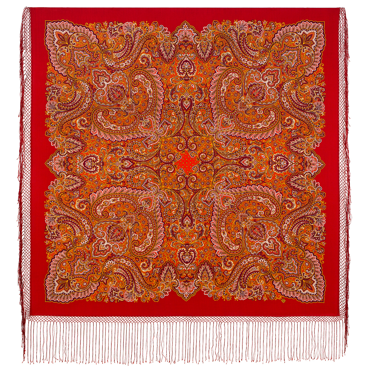 Платок женский Павловопосадский платок 1963 красный, 148х148 см