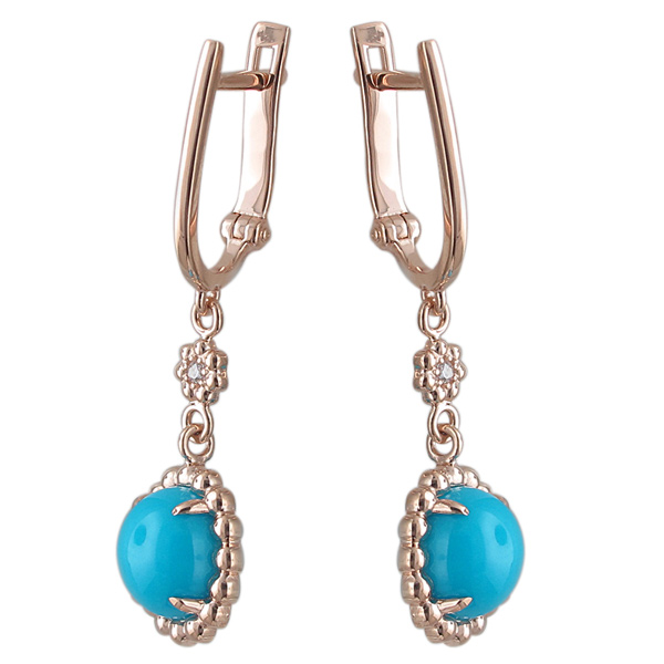

Серьги женские из золота Эстет 01С419674-1, фианит/бирюза, 01С419674-1