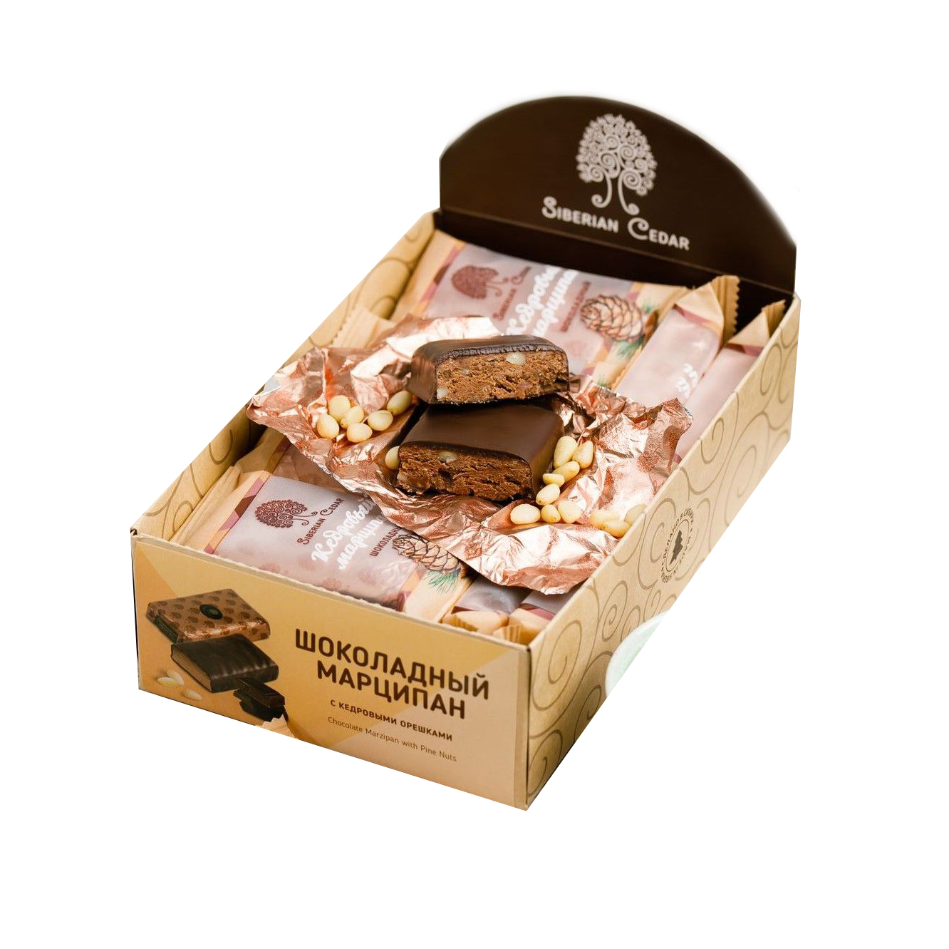 Шоколадный марципан с кедровым орехом 720г Сибирский кедр / 18 батончиков / конфеты в коро