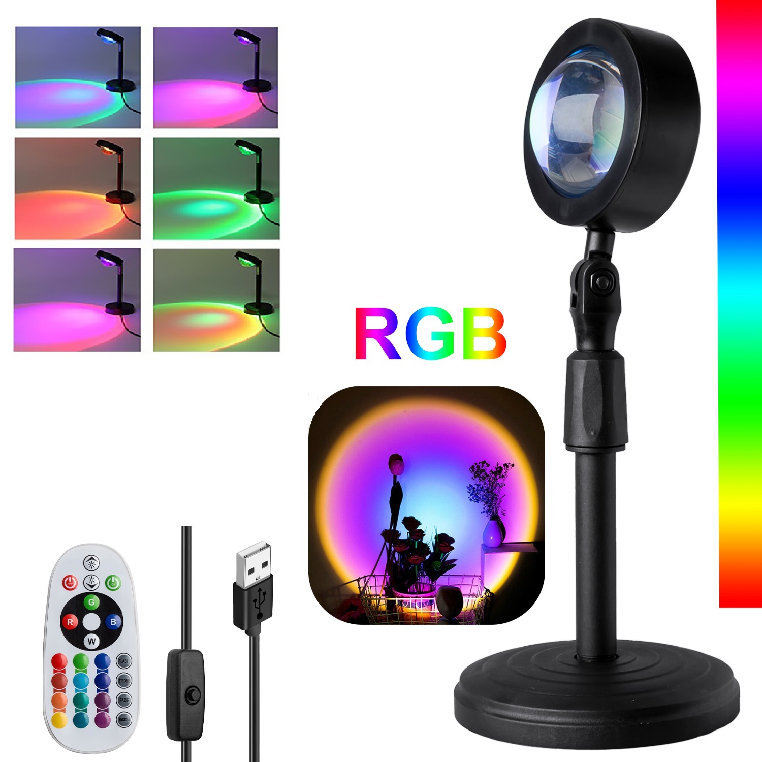 

Закатная лампа проектор RGB для Тик Ток 16 цветов настольный светильник свет закат