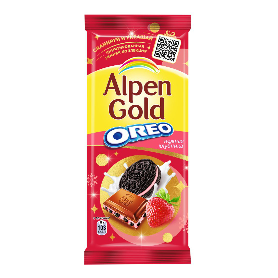 Плитка Alpen Gold Oreo с клубничной начинкой и печеньем 90 г