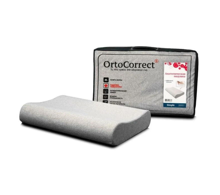 Ортопедическая подушка OrtoCorrect Classic Simple M, 58 х 37 см, валики 9/11 см