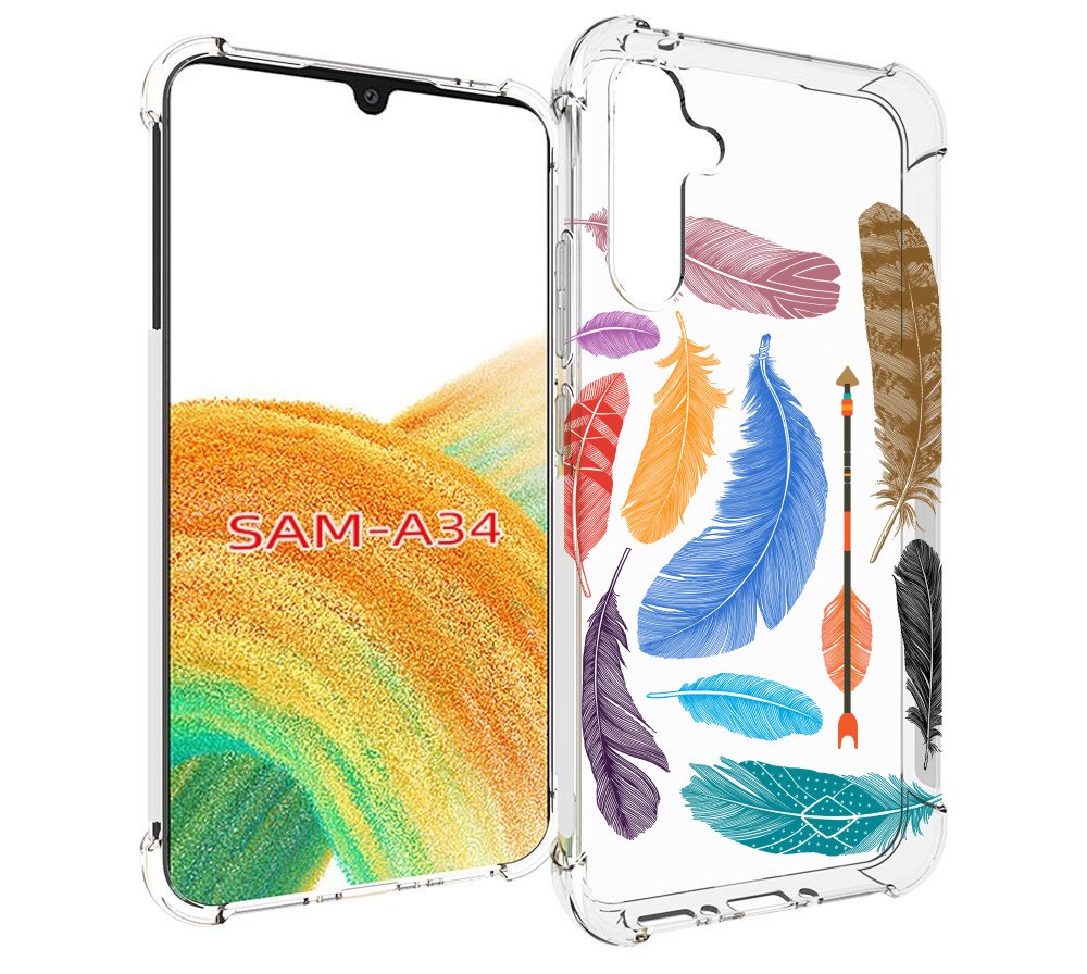 

Чехол MyPads разноцветные перья для Samsung Galaxy A34, Tocco