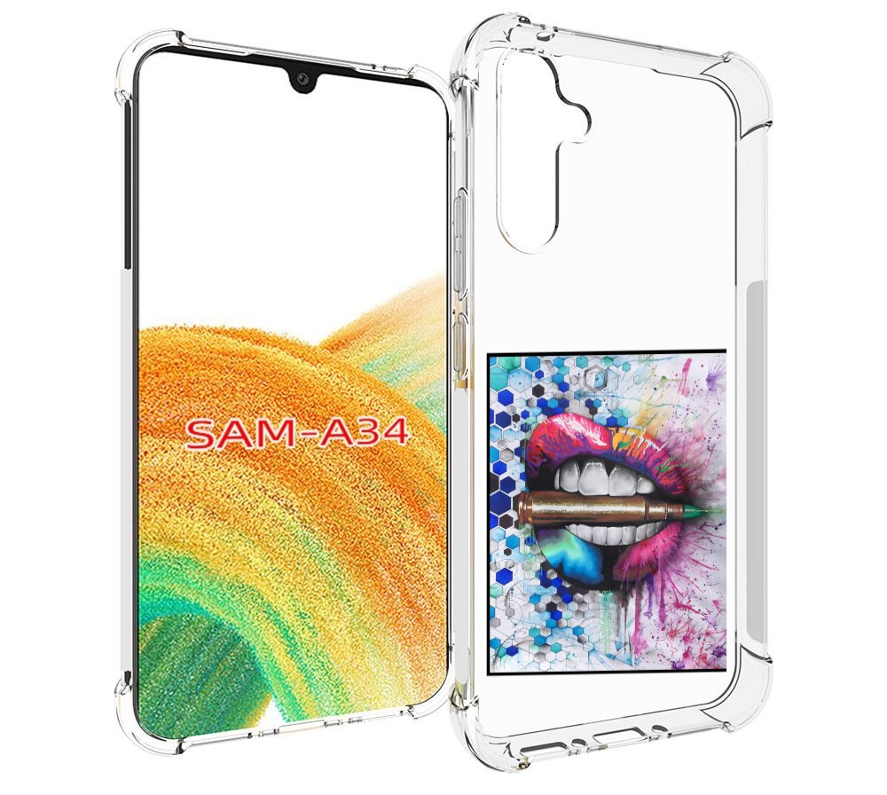 

Чехол MyPads разноцветные губы с пулей для Samsung Galaxy A34, Tocco
