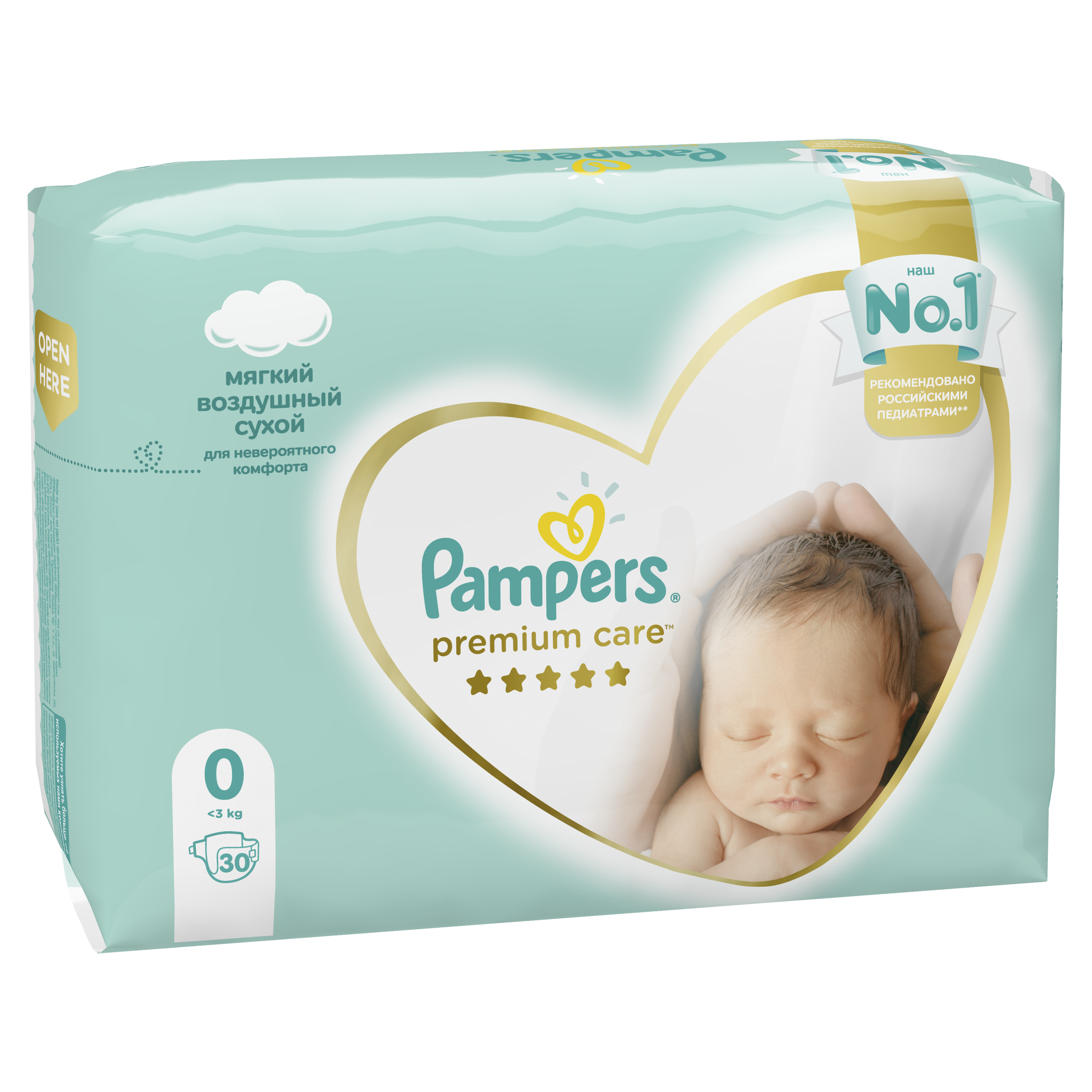 фото Подгузники для новорожденных pampers premium care 0 (1,5-2,5 кг), 30 шт.