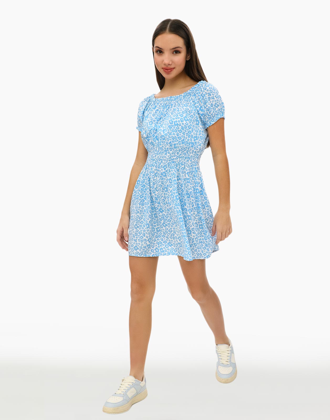 Голубое платье с цветочным принтом для девочки 10-11л/146 (36)