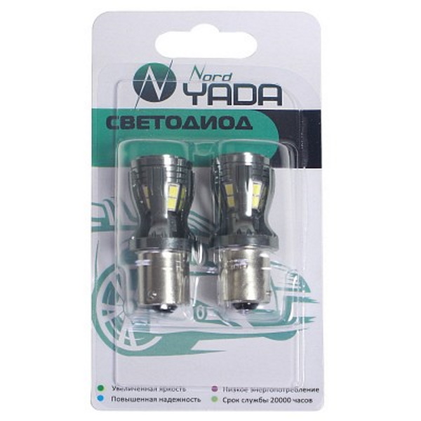 

Nord-Yada Светодиод S25 Р21W ВА15s 14х2835SMD чип OSRAM с обманкой (стоп,ук.пов.) блистер