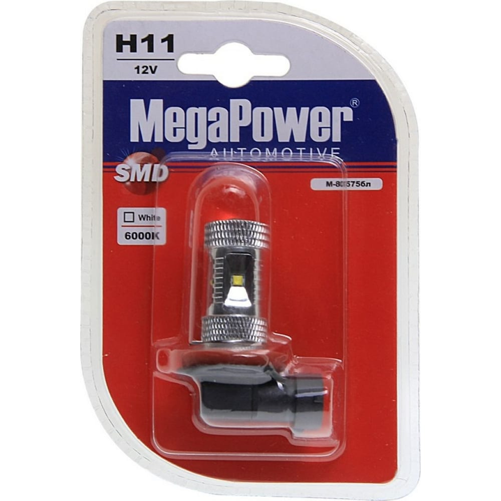 

MEGAPOWER Автолампа H11 PGJ19-2 6 SMD CREE WHITE 6000K блистер 336лм 12V 1 10 100 80575