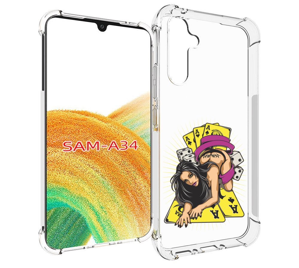 Чехол MyPads нарисованная девушка с игровыми картами для Samsung Galaxy A34