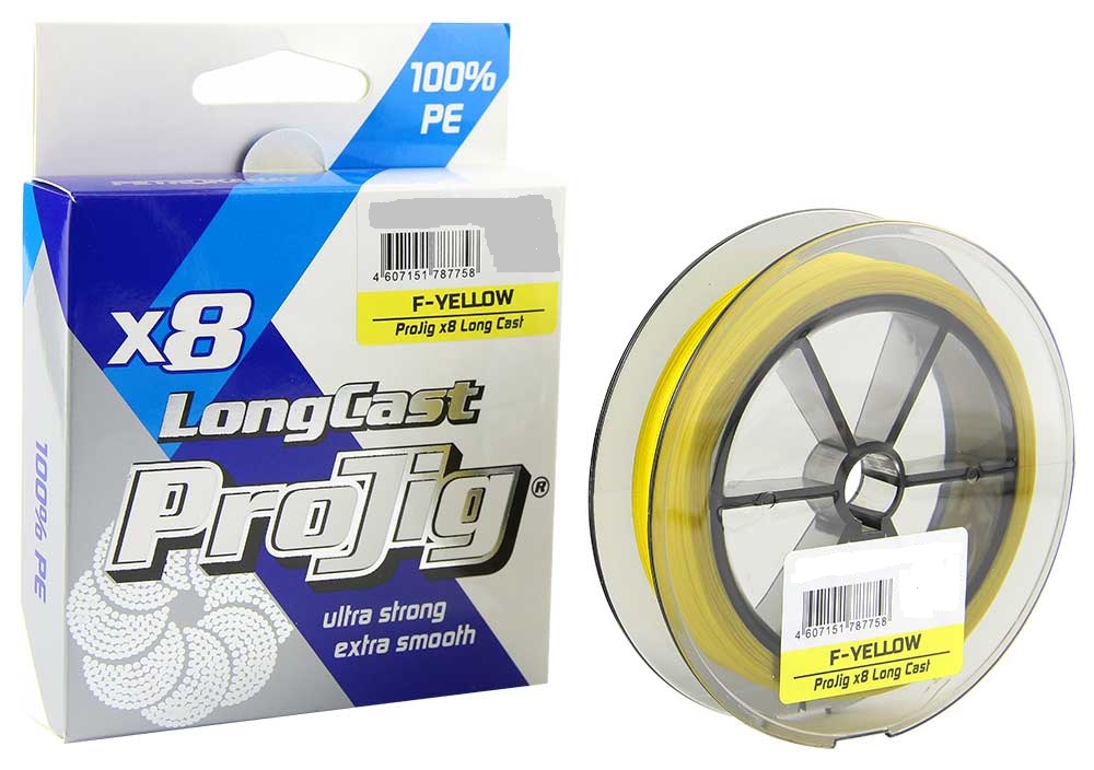 Плетеный шнур ProJig X8 Long Cast 0,50 мм тест 50,0 кг длина 100 м цвет желтый