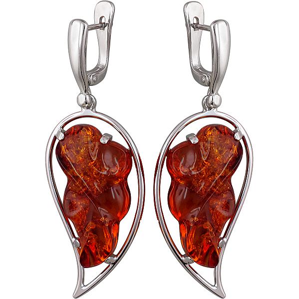

Серьги женские из серебра Балтийские узоры Е10С450210544-8, янтарь, Е10С450210544-8