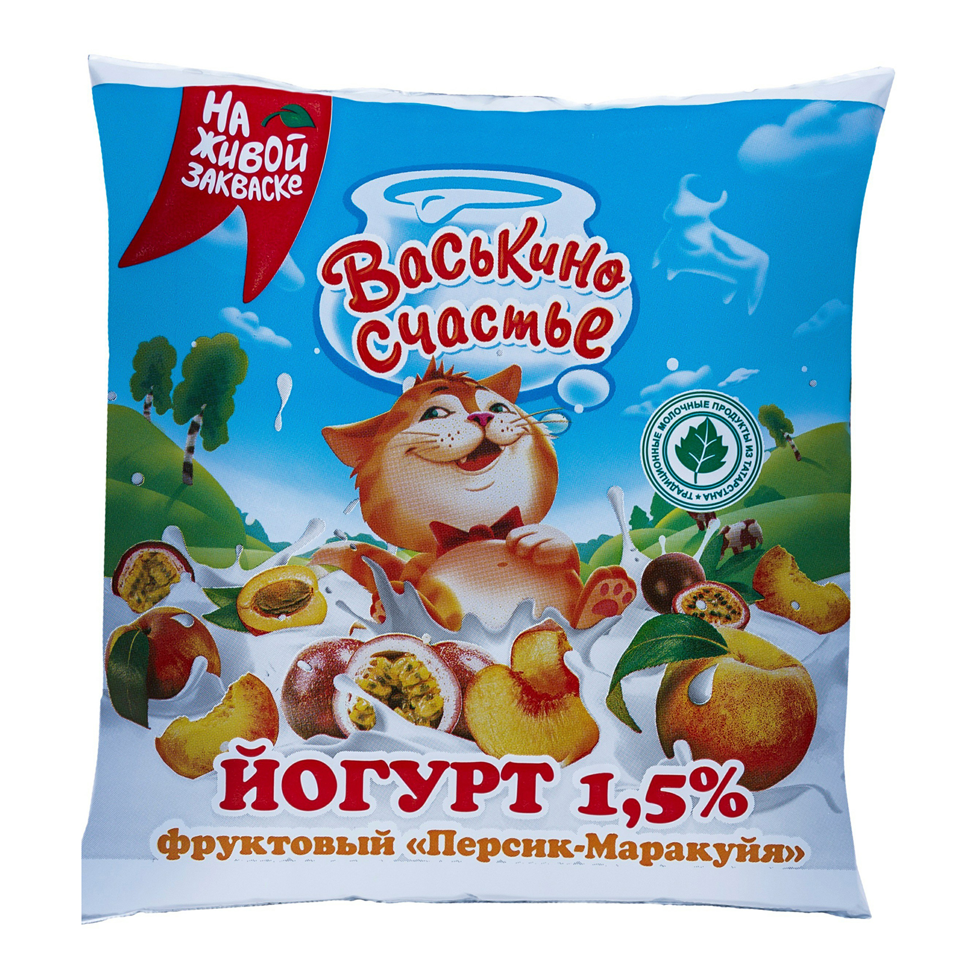 

Йогурт питьевой Васькино счастье персик-маракуйя 1,5% 450 г