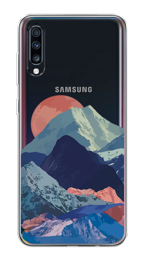 

Чехол на Samsung Galaxy A70 "Закат в снежных горах", Красный;серый;голубой, 28150-2