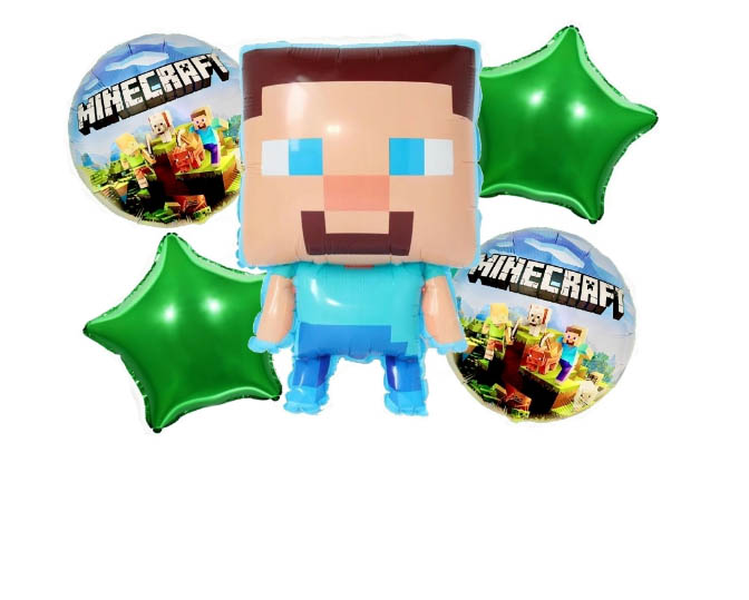 Набор фольгированных воздушных шаров Magic Balloon Minecraft с зелеными звездами