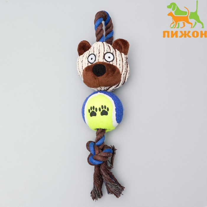 фото Игрушка для собак 3-в-1 "медведь": канатная, мягкая с пищалкой, войлочный мяч, 30 см пижон