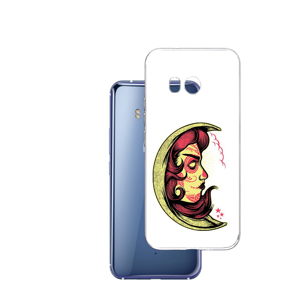 

Чехол MyPads Tocco для HTC U11 желтый полумесяц с лицом девушки, Прозрачный, Tocco