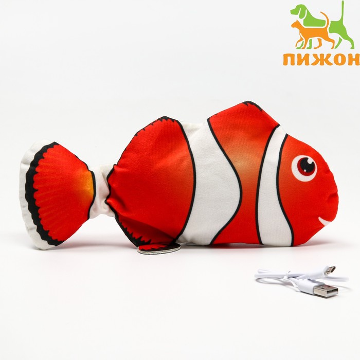 

Игрушка для кошек Рыба-клоун со светом с двигающимся хвостом и с USB-зарядкой, 28 см