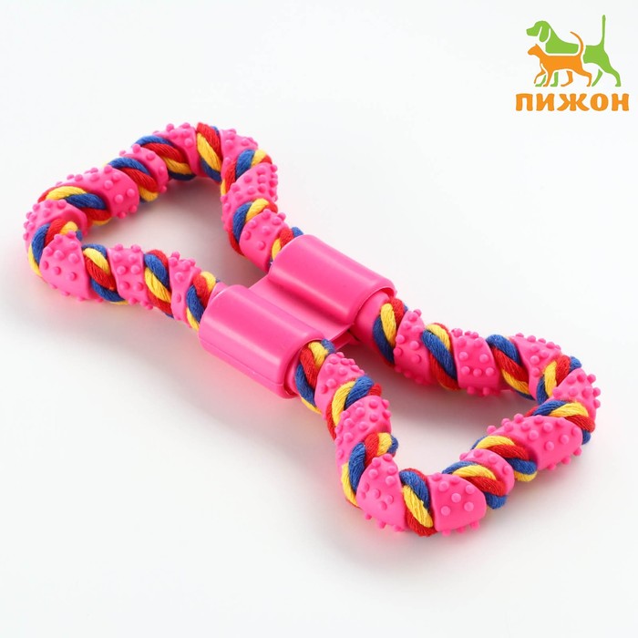 

Игрушка витая из резины и каната Мегакость, 19,5 см, розовая