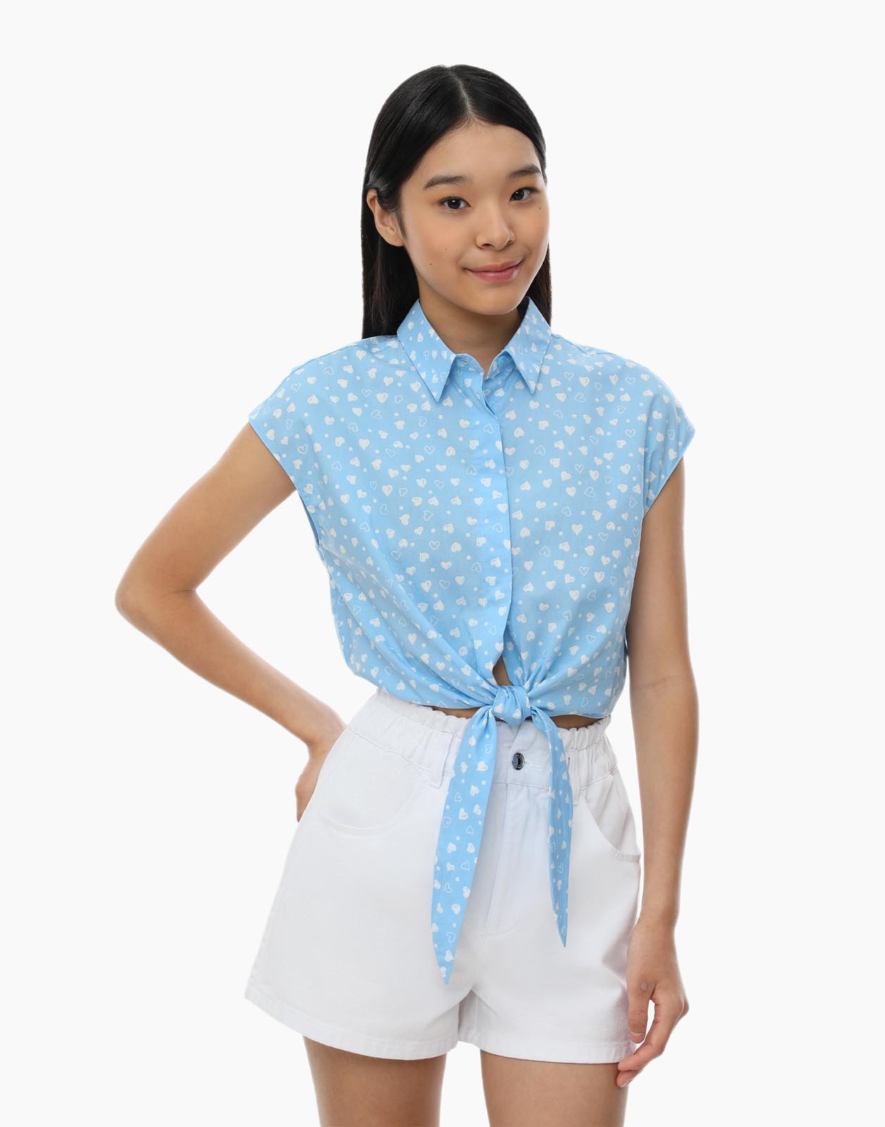 Голубая укороченная блузка с завязками для девочки 6-7л/122 (31)