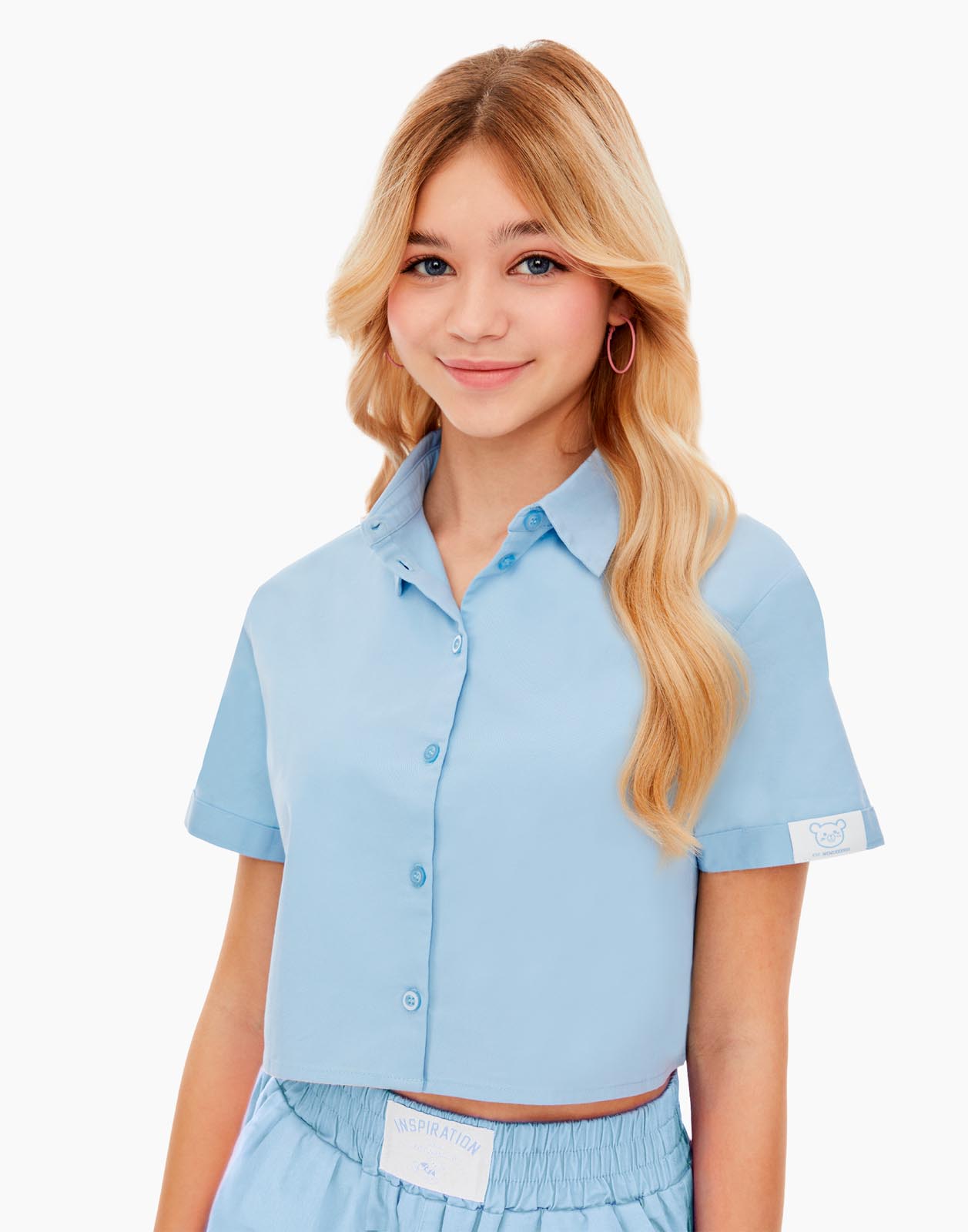 Голубая рубашка с коротким рукавом для девочки р.158