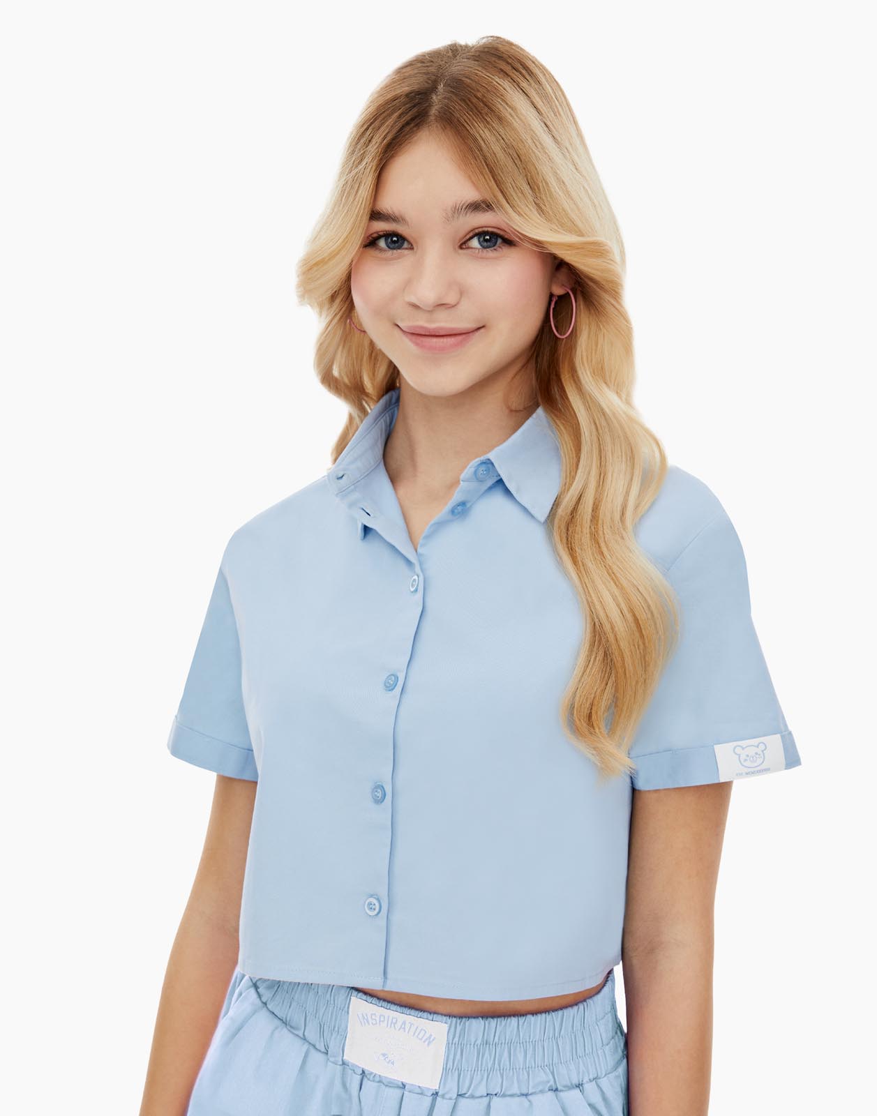 Голубая рубашка с коротким рукавом для девочки р.122