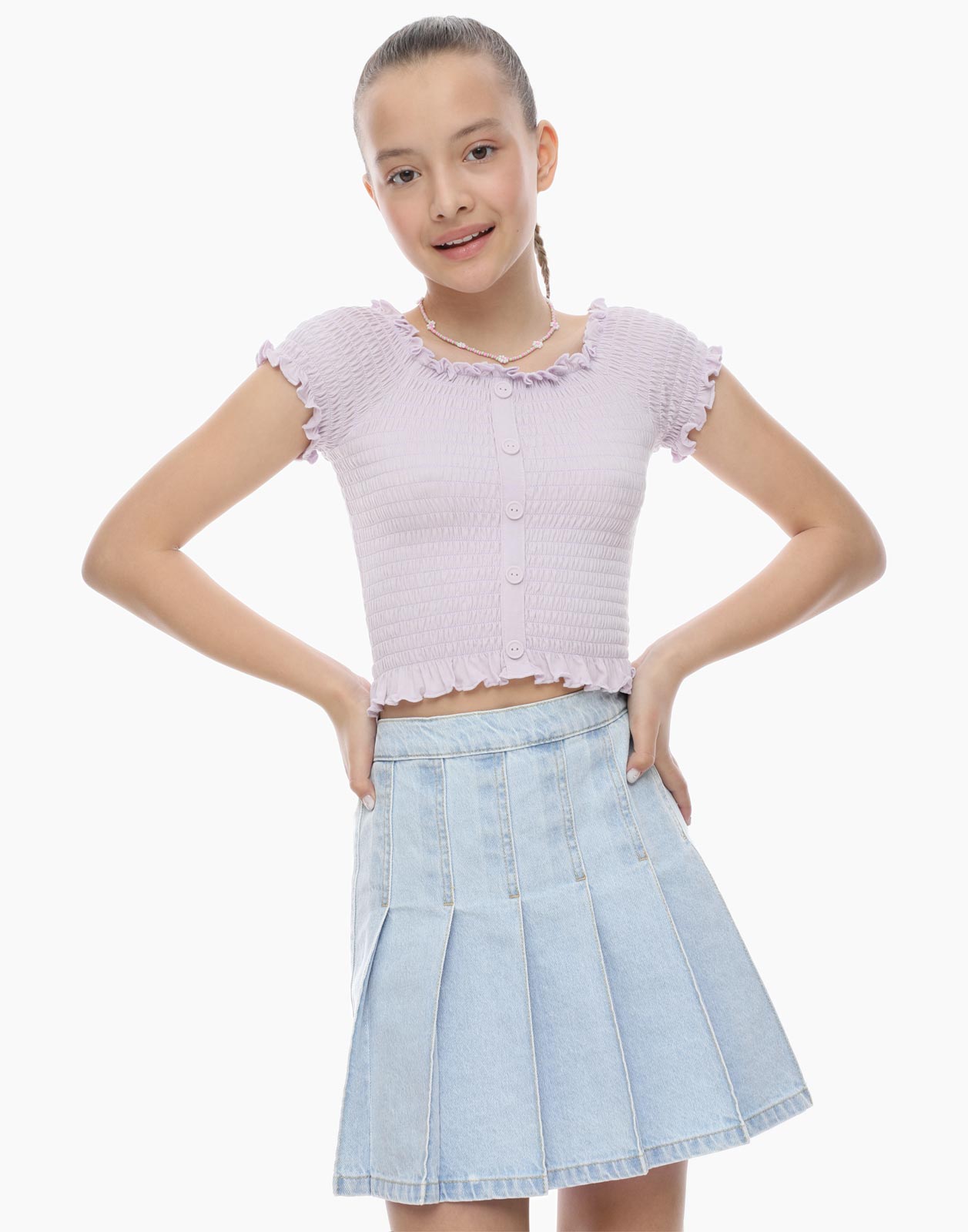 Голубая расклешённая юбка мини для девочки р.134-140