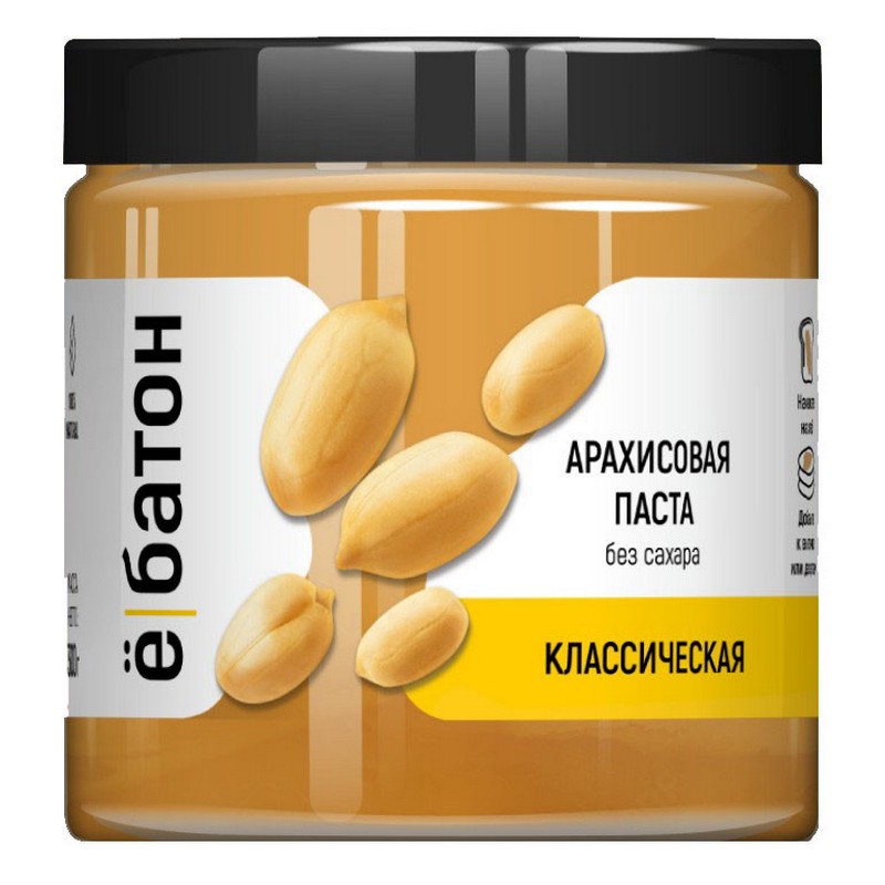 

Паста арахисовая Ё|Батон "Классическая", без сахара, 500 г, Классическая