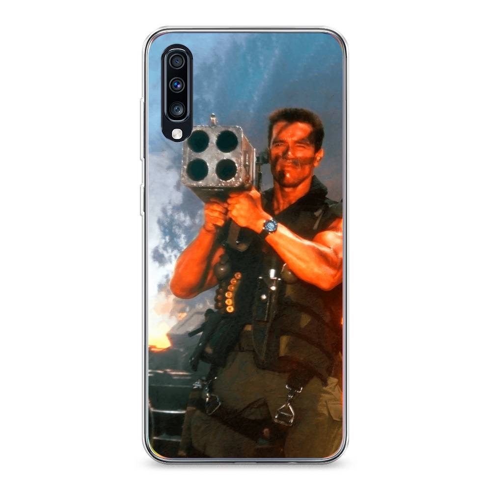 

Чехол на Samsung Galaxy A70 "Арнольд Шварцнеггер с базукой", Голубой;коричневый, 28150-6