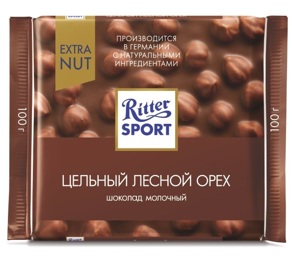 фото Шоколад ritter sport молочный с цельным лесным орехом, 10 шт х 100 г