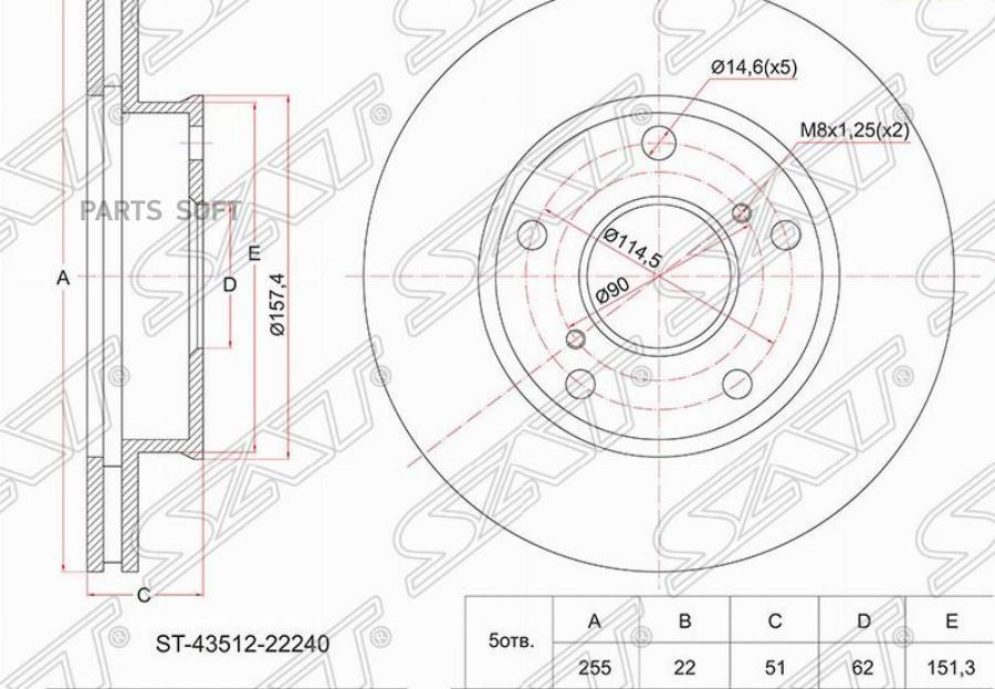 

SAT Диск тормозной перед TOYOTA MARK/CRESTA 2.0 GX90/GX100 92-01