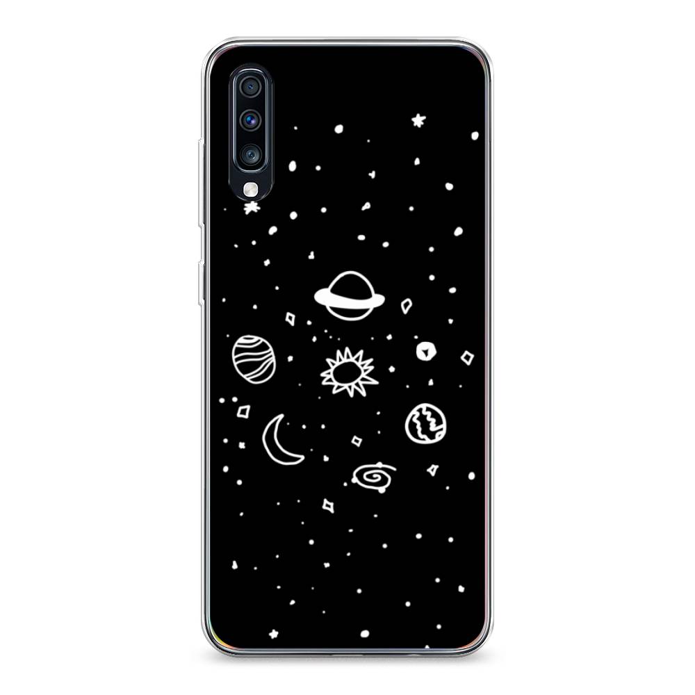 

Чехол на Samsung Galaxy A70 "Дудл солнечной системы", Бежевый;серый, 28150-2