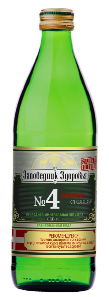 Вода минеральная Заповедник Здоровья №4 лечебно-столовая, 12 шт х 0,45 л