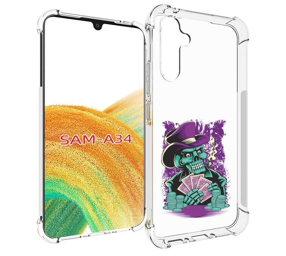 

Чехол MyPads зеленый череп с картами для Samsung Galaxy A34, Tocco