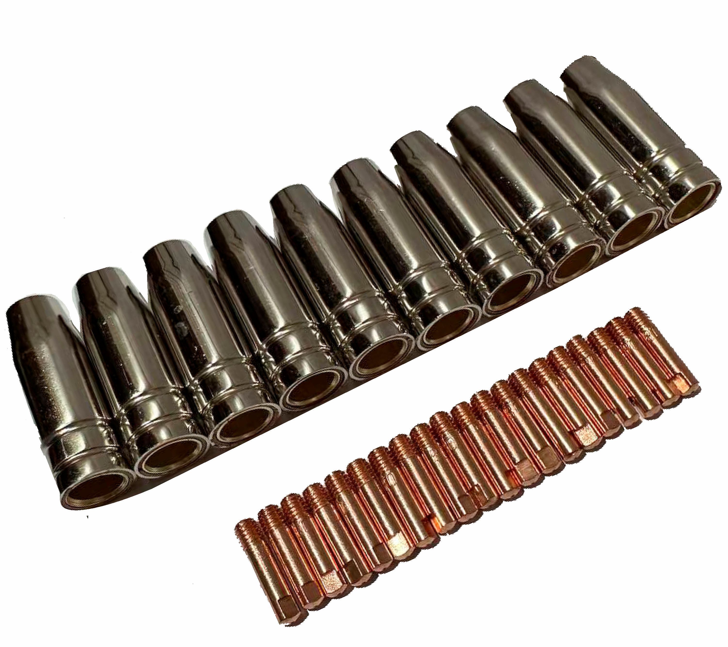 

Сопло MIG15 д. 12мм 10 штук + наконечник токосъемный М6х0,8х25 20 штук, MIG