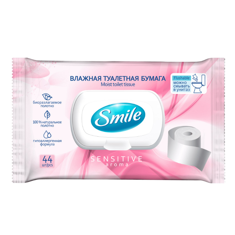 фото Smile влажная туалетная бумага sensitive для взрослых c клапаном 44 шт биосфера