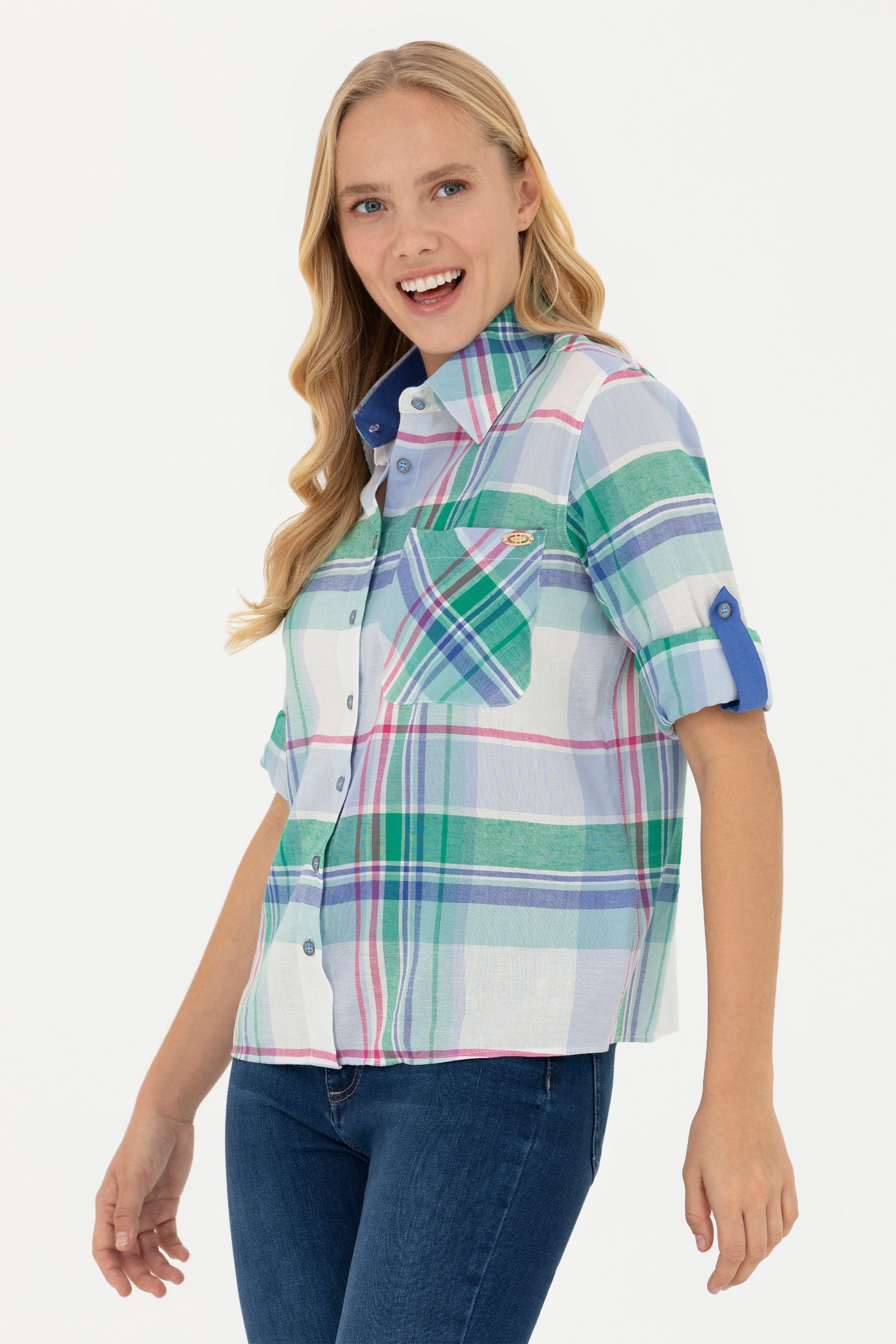 

Рубашка женская US Polo Assn G082SZ0040CILLA синяя 34, Разноцветный, G082SZ0040CILLA
