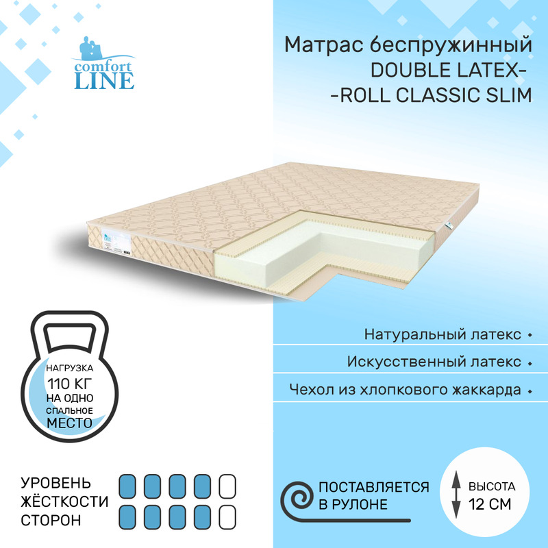 

Матрас беспружинный Comfort Line Double Latex Roll Classic Slim 155х200, высота 12 см, Double Latex Roll Classic Slim