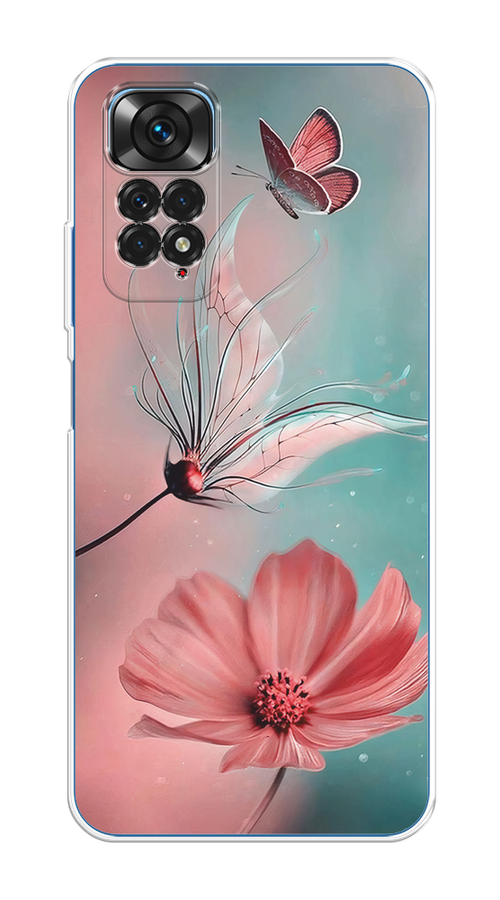 

Чехол на Xiaomi Redmi Note 11 4G Global "Бабочка и цветок", Голубой;розовый, 312850-1
