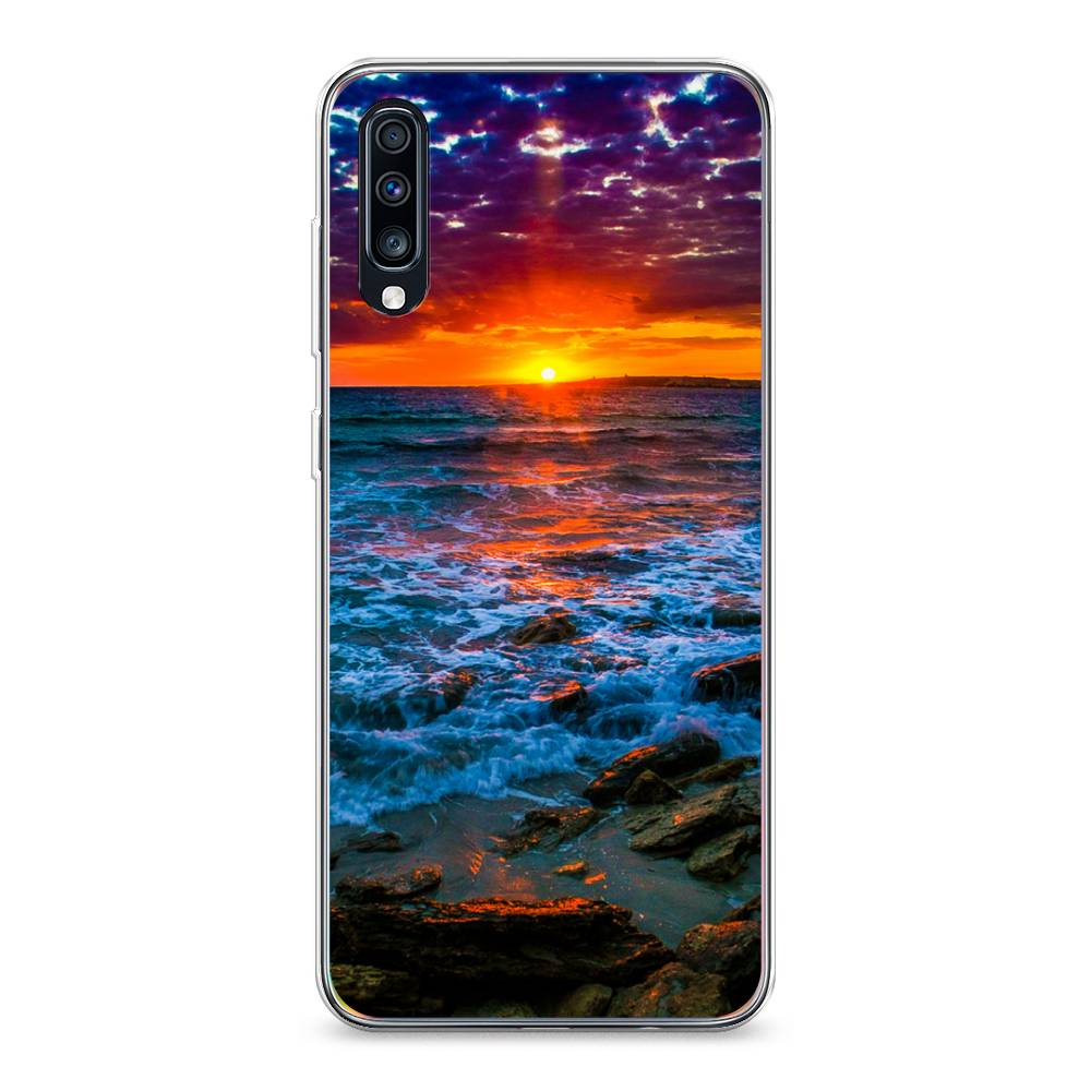 

Чехол на Samsung Galaxy A70 "Закат 1", Оранжевый;синий, 28150-2