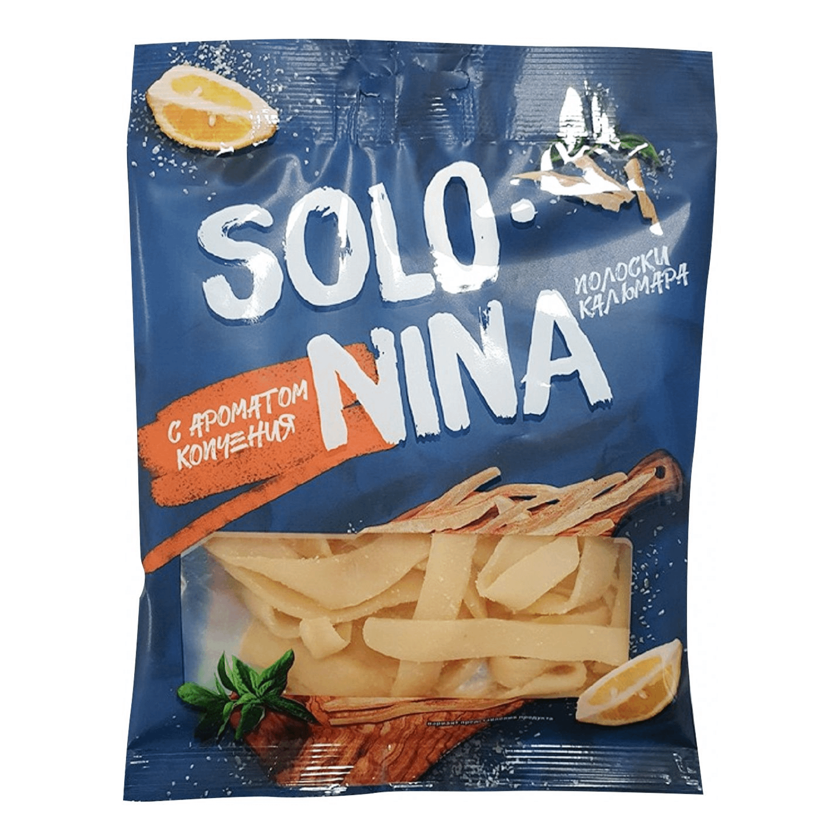 Кальмар Solo Nina сушено-вяленый с ароматом копчения полоски 60 г